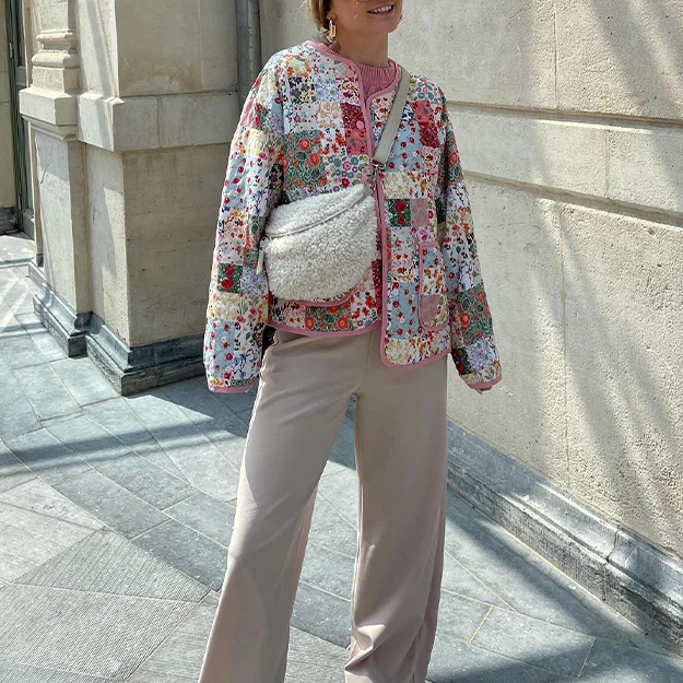 Patchwork Desenli Baskılı Ceket