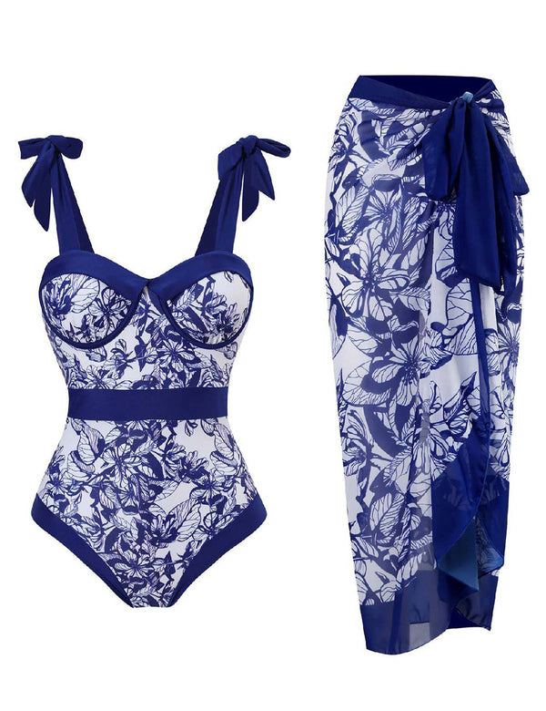 Çiçekli Bağcıklı Tek Parça Mayo