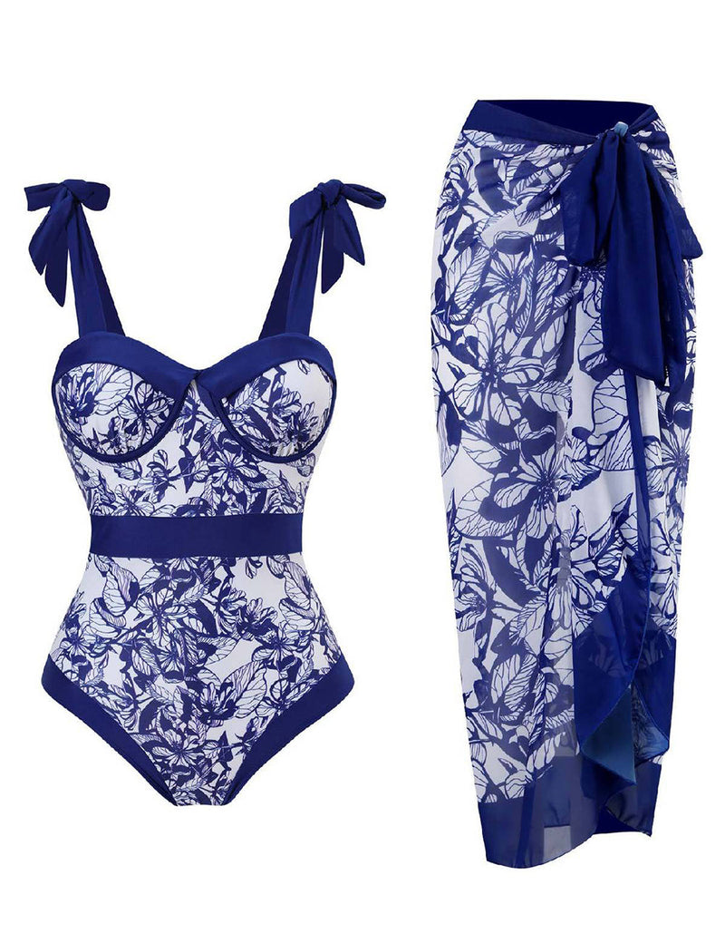 Çiçekli Bağcıklı Tek Parça Mayo