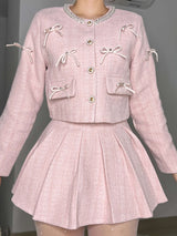 Fransız Chanel Tarzı Örgü Fiyonk Etek Takımı