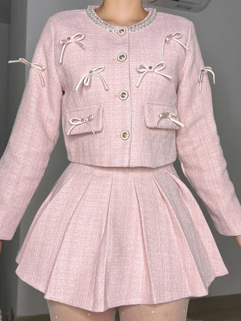 Fransız Chanel Tarzı Örgü Fiyonk Etek Takımı