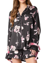 Siyah Pijama Takımı Fiyonklu Manşetler