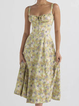 Sırtı Açık Çiçekli Midi Elbise