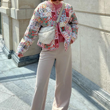 Patchwork Desenli Baskılı Ceket
