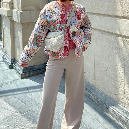 Patchwork Desenli Baskılı Ceket