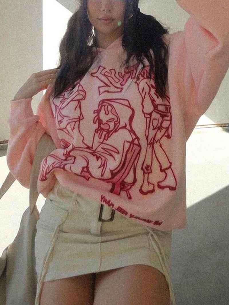 Çizgi Film Çizgi Karakteri Baskılı Kapüşonlu Üst