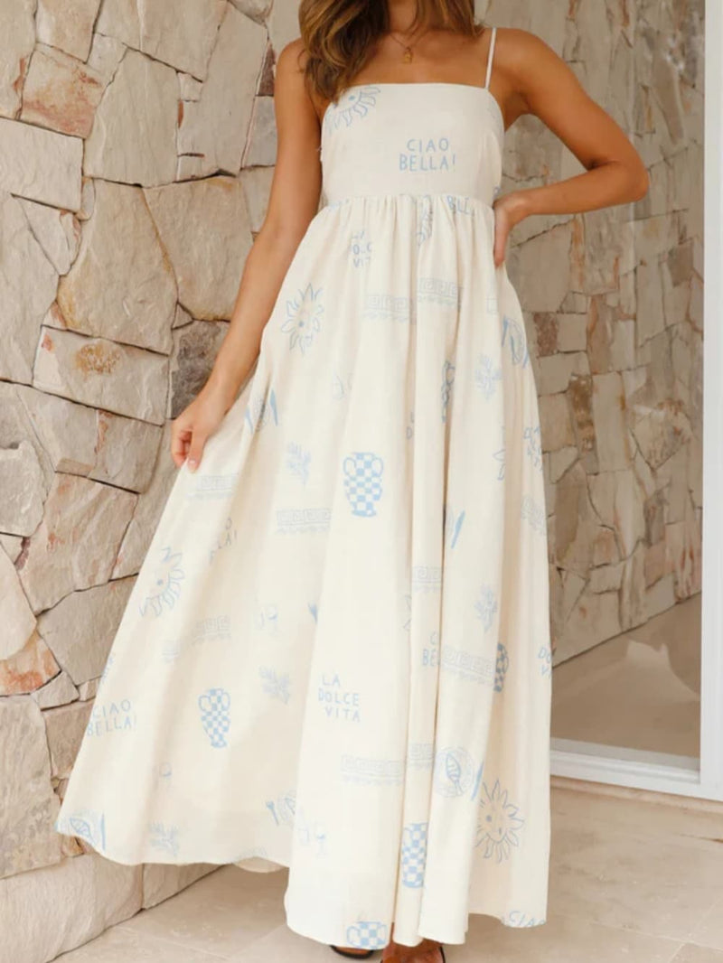 Chill Vibes Sırtı Açık Spagetti Askılı Maxi Elbise