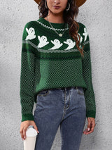 Cadılar Bayramı Hayalet Retro Puantiyeli Uzun Kollu Kazak