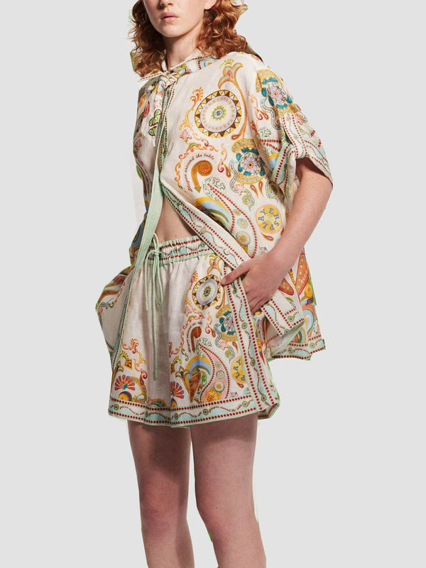 Benzersiz Kaju Çiçek Desenli Bol Şort Takım