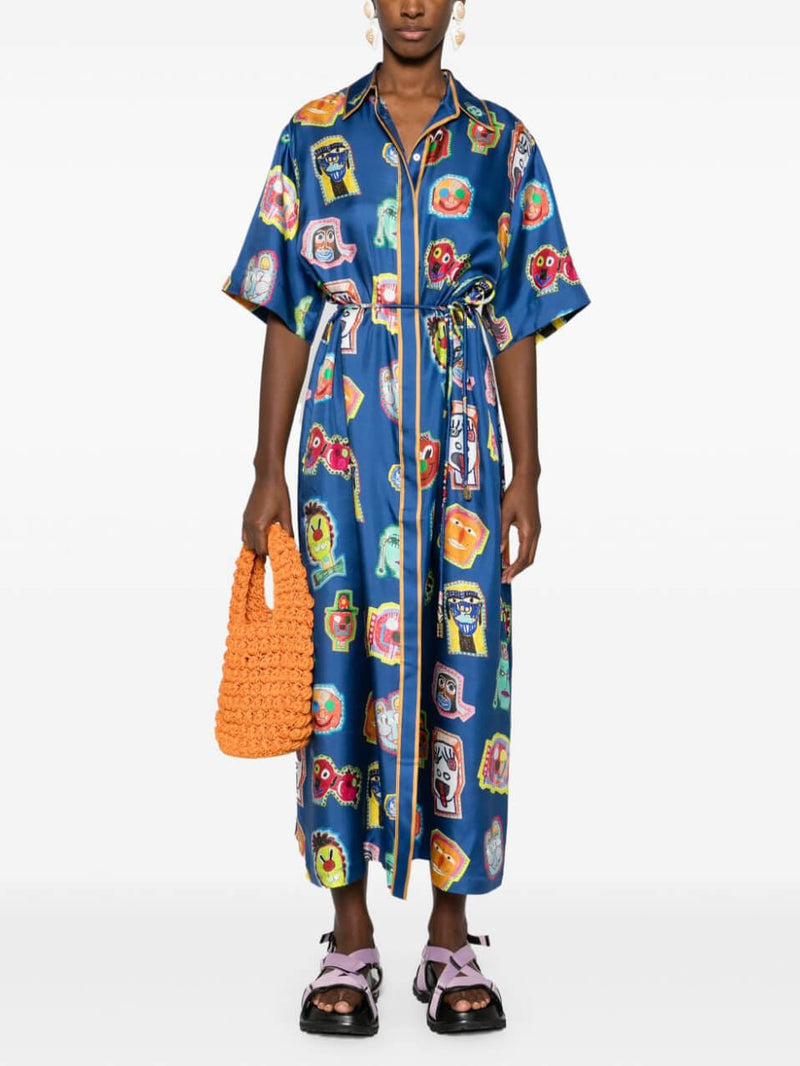 Benzersiz Graffiti Eğlenceli Desenli Midi Elbise