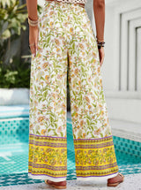 Çiçek Desenli Yüksek Bel Geniş Paça Pantolon