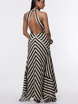 Mono Fluid Stripe Maxi Halter Dress