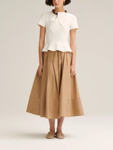 Crepe Knit Cravat Top & Pleated Suiting Maxi Skirt