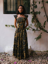Vintage Print Strapless Maxi Dress
