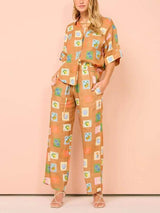 Etnik Botanik Çiçek Desenli Bol Paça Pantolon