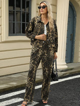 Moda Leopar Desenli Kot Ceket Takımı