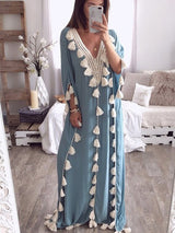 V Yaka Püsküllü Panel Elbise