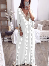 V Yaka Püsküllü Panel Elbise