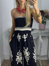 Seksi Baskılı Göğüs Wrap Tulum Kadınsı