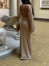 Zarif Katı Sırtı Açık Maxi Elbise