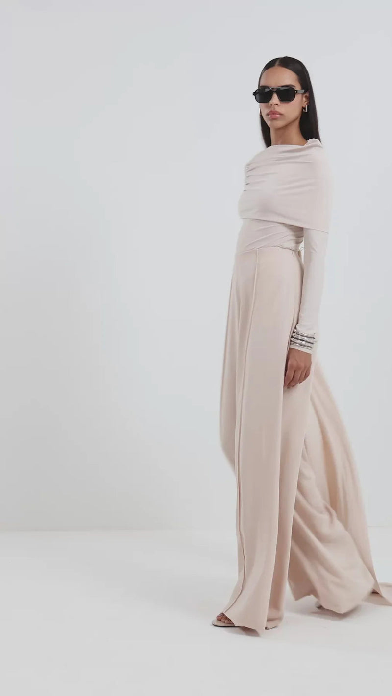 Elegant Draped Wide Leg Pants Set