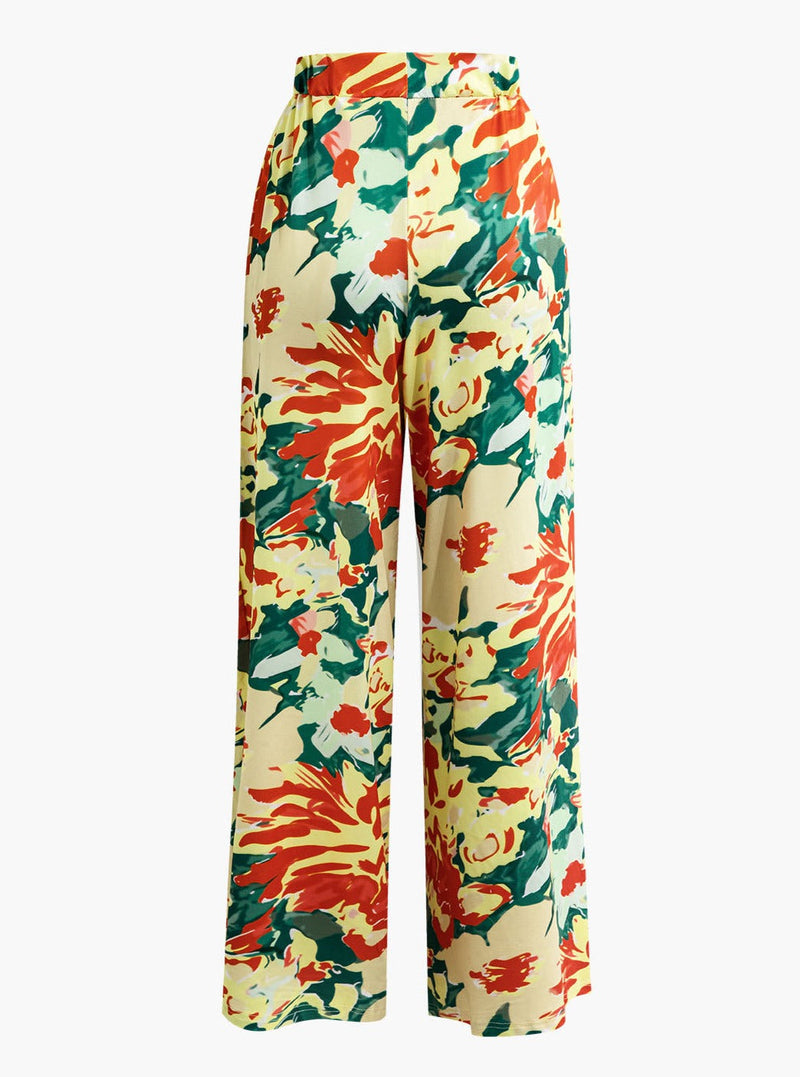 Boyundan Bağlamalı Dantelli Geniş Paça Pantolon Takım