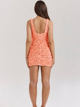 Derin V Yaka Çiçek Aplike Mini Elbise