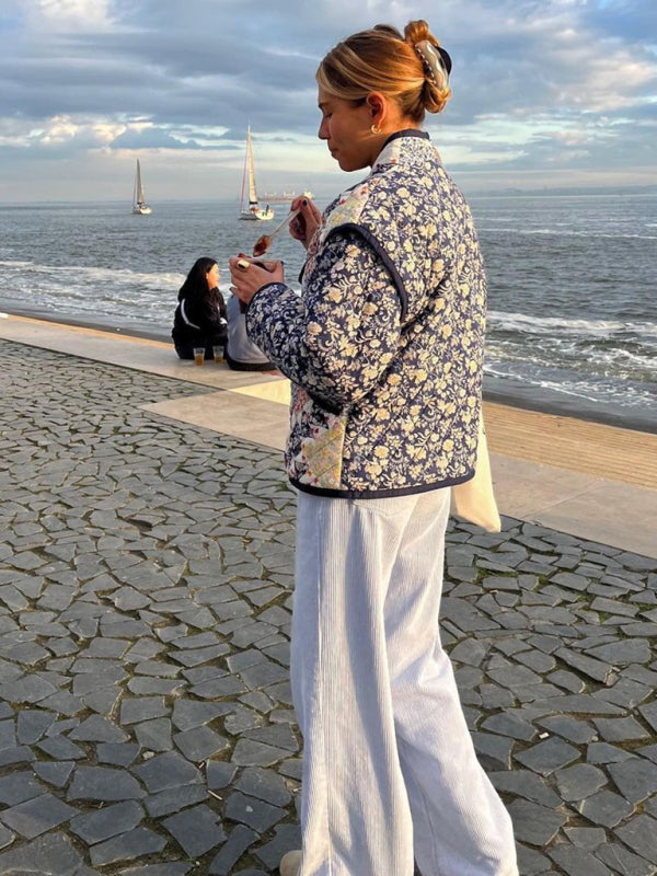 Baskılı Bol Kapitone Ceket