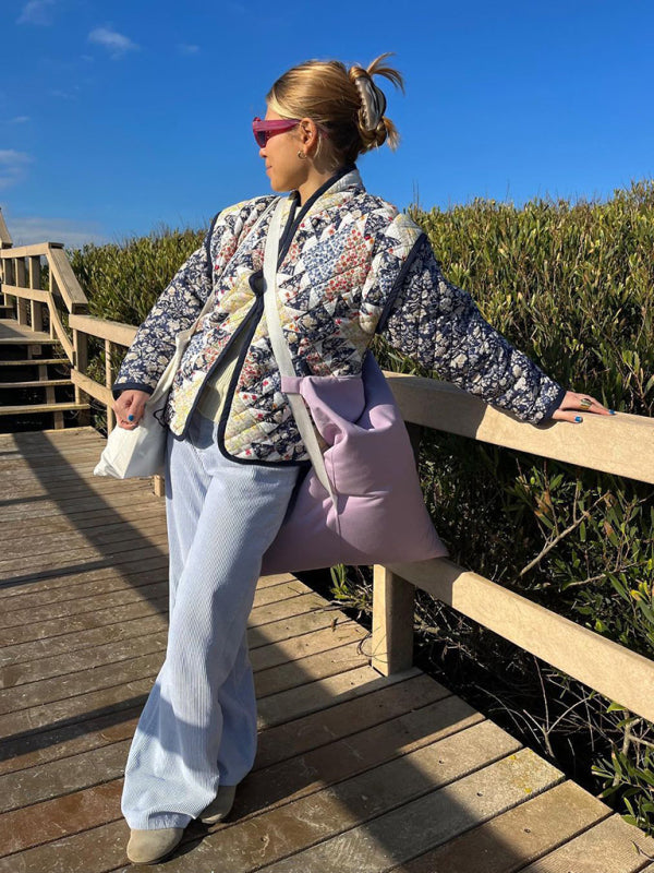 Baskılı Bol Kapitone Ceket