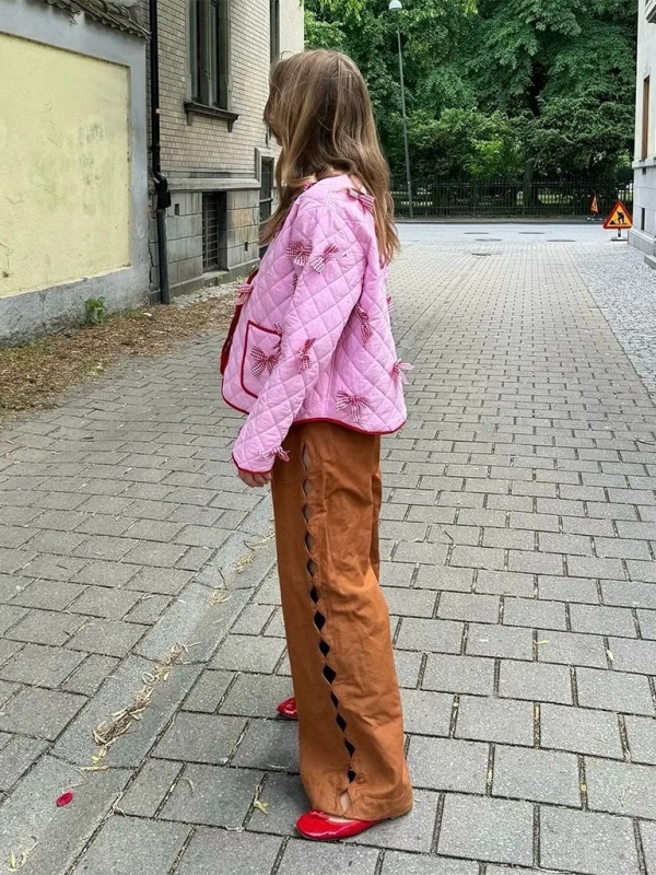 Fiyonk İşlemeli Kapitone İnce Ceket