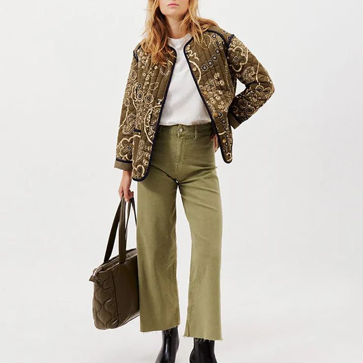 Etnik Çiçek Desenli Kapitone Ceket