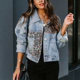 Patchwork Leopar Desenli Kot Ceket