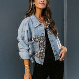 Patchwork Leopar Desenli Kot Ceket