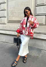 Vintage Mürekkep Boyama Baskı Kapitone Oversize Ceket