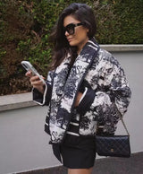 Vintage Mürekkep Boyama Baskı Kapitone Oversize Ceket