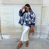 Vintage Mürekkep Boyama Baskı Kapitone Oversize Ceket