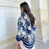 Vintage Mürekkep Boyama Baskı Kapitone Oversize Ceket