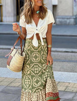 Barok Tribal Desenli Siyah Boho Maxi Etek