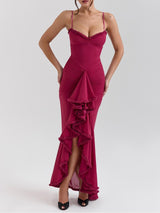 Dalgalı Asimetrik Kolsuz Cami Elbise