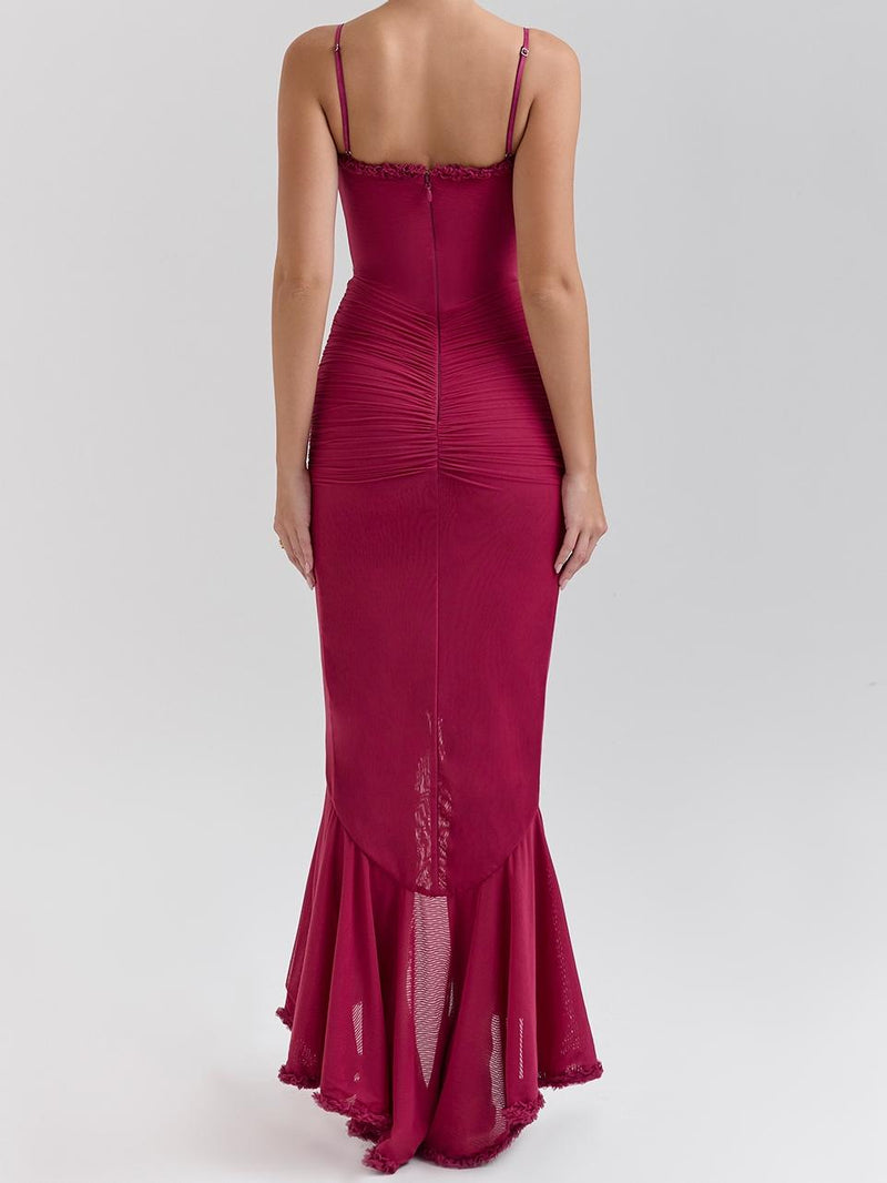 Dalgalı Asimetrik Kolsuz Cami Elbise