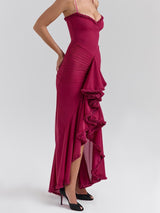 Dalgalı Asimetrik Kolsuz Cami Elbise