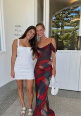 Kadın Kırmızı Siyah Maxi Elbise