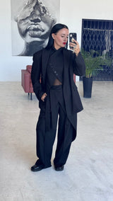 Asymmetric Button Vest Wrap Wide Leg Pants Set