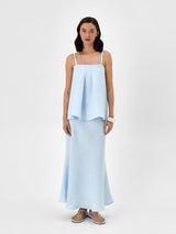 Linen A-Line Skirt Set with Off-Shoulder Cami Top