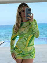Lime Swirl Mini Dress Whit Sarong