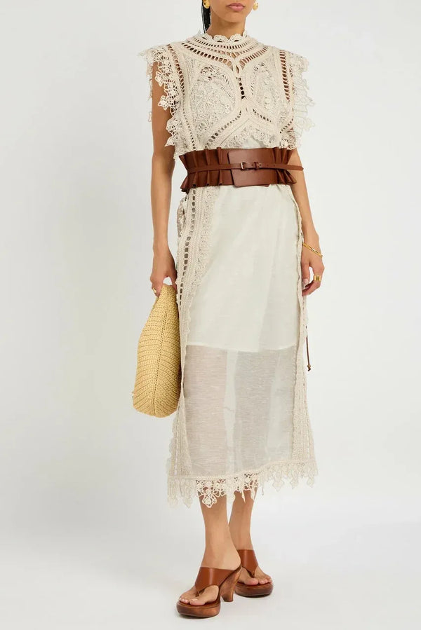 Woven Hollow Organza Maxi Dress