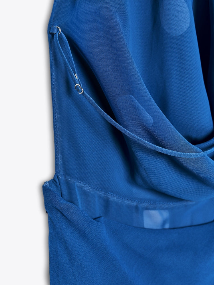 Polka Dot Draped Halter Midi Dress