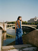 Polka Dot Draped Halter Midi Dress