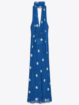 Polka Dot Draped Halter Midi Dress