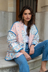 Yaka Baskılı Patchwork Kapitone İnce Ceket